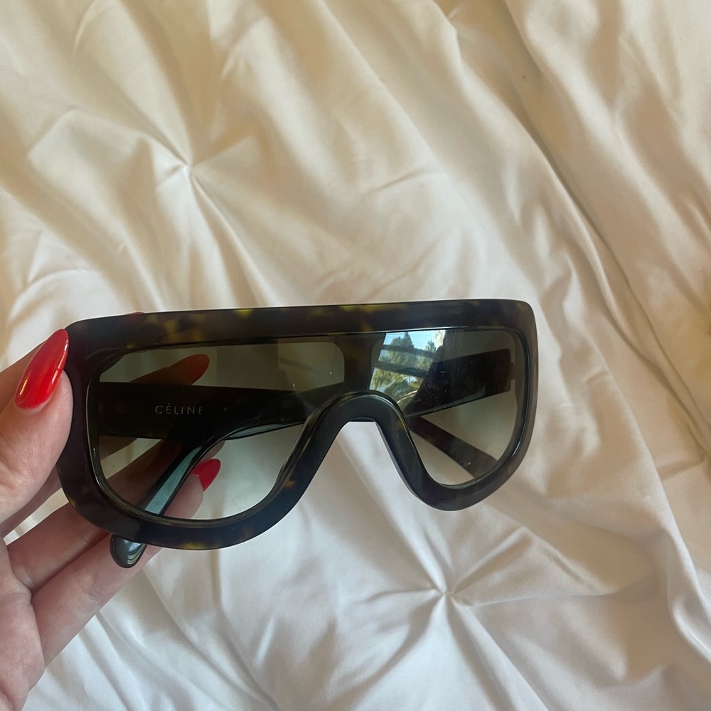 Celine Tortoiseshell Shield Sunglasses with Green Tint